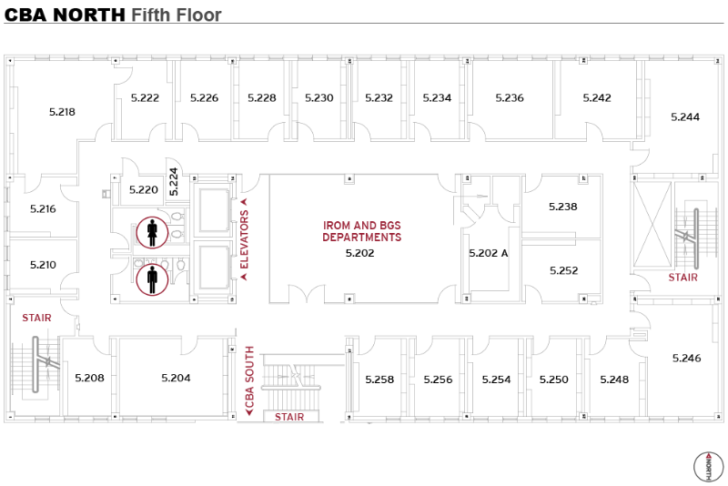 Map of CBA North building fifth floor