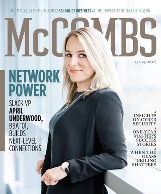 Cover of McCombs Magazine showing April Underwood